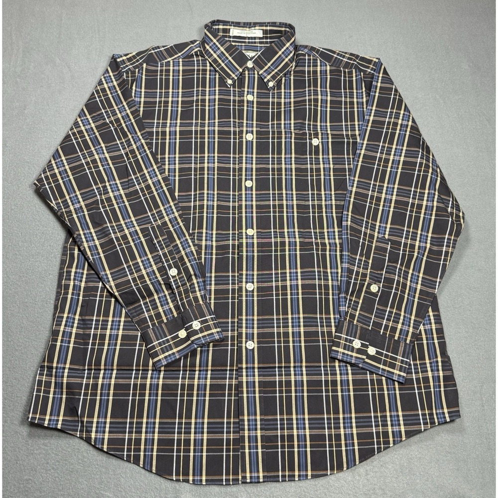 Orvis Button Shirt Mens Large Heavyweight Brushed Twill Dark Tartan Plaid - Picture 2 of 7